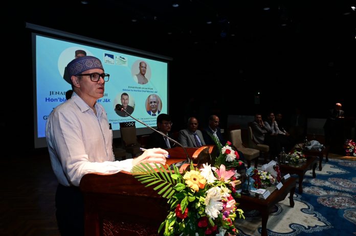 Chief Minister Omar Abdullah addressing tourism stakeholders in Gulmarg.