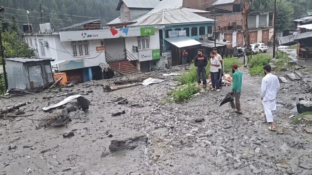 Damaged houses in Kishtwar due to cloudburst
