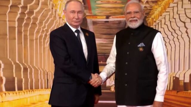 PM Modi welcomes Russian President Putin at BRICS Summit
